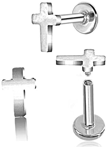 2 Labrets Kreuz 6 mm für Tragus, Helix und jeden Teil des Ohrs, kurzer Stab 6 mm und Standarddicke 1,2 mm.