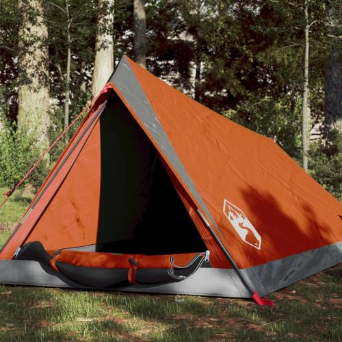 Tino Tech - Tente de Camping Moderne pour 2 Personnes - 200 x 120 x 88 cm - Imperméable et Coupe-vent - Tente de Festival et de Trekking - Polyester et Polyéthylène - Gris et Orange