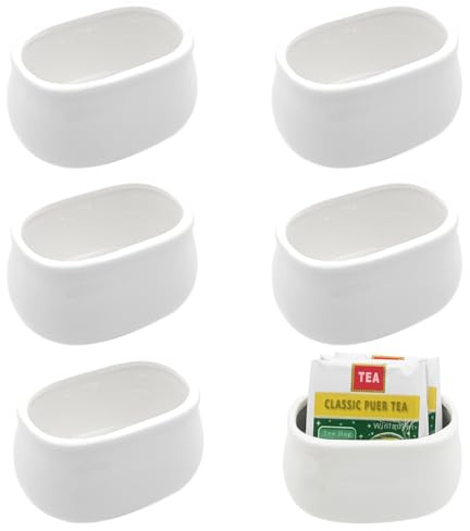 Winlauyet 6X Ceramic Sugar Packet Holder Set – Versatile 175ml White Organizer for Sweeteners, Tea Bags, and More – Dishwasher Safe, Ideal for Kitchens, Cafes, and Restaurants