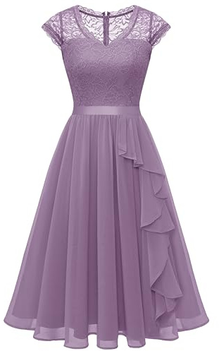 Wedtrend Robe de cocktail élégante pour femme - Longueur genou - Robe de soirée élégante pour mariage - Ligne A - Robe à volants, lilas, M