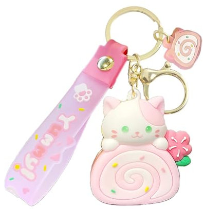 jojnsha Anime Schlüsselanhänger Fun Key Accessory Fun Cake Roll Bag Anhänger Keychain Ornament Eye Catching Cat Schlüsselanhänger für Handtasche Tasche