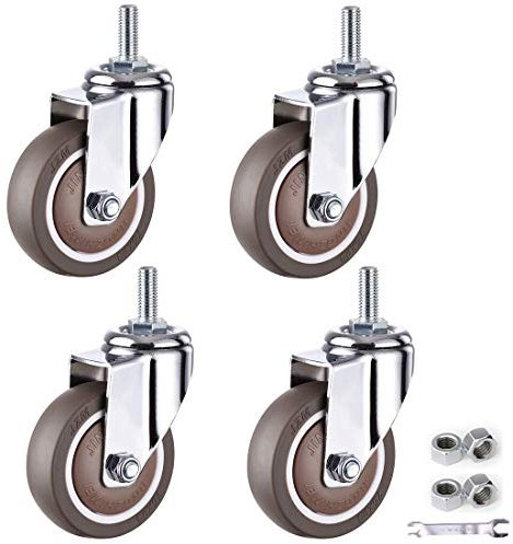PWOBFBAZ Lenkrollen, Radplatte, Lenkrolle für Möbel, Rolle mit Gewindestift M12 x 25 mm, bewegliche Rolle, kleine Rolle, Trolley aus TPE-Gummi, Hochleistungsrollen, 4-teilige Bremse, 50 mm/