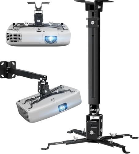 2-Be-Best Upgraded Projector Ceiling Mount - Adjustable Projector Wall Mount Max Load Capacity 42 LBS / 19KG Projectors Mounts Black Compatible with 3 or 4 Holes Projectors