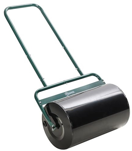 Outsunny Rullo per prato da giardino, aeratore per erba da esterno, riempito con 62 kg di sabbia o 38 litri di acqua, strumento di rotolamento in acciaio resistente, per semina di erba, livellamento