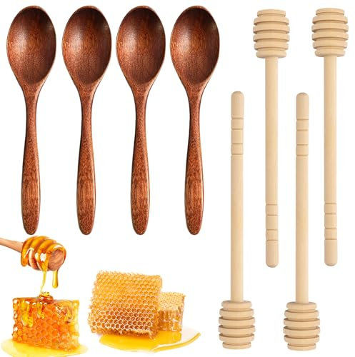 8 Stück Honigrührer Honiglöffel Holz, Rührstäbchen aus Holz Honig, Honiglöffel, Honigspirale Honey Sticks, Honigheber Honigspirale Honigstab Rührstäbchen für Honig, Marmelade, Sirup