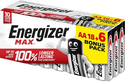 Energizer - Max, Pack de 18+6 Piles AA, Longue durée pour Une Utilisation Quotidienne, sans sulfatation et avec 10 Ans de durée de Vie