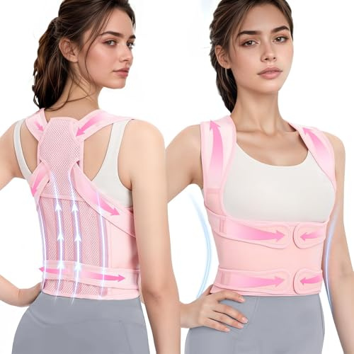 TOSZOLY Correcteur de Posture, Posture Correcteur dos Femme Homme, Soutien Lombaire Respirant et Réglable, pour Offrant un Soulagement de la Douleur du dos et des Epaules,Correction du Bossu(Rose,S)