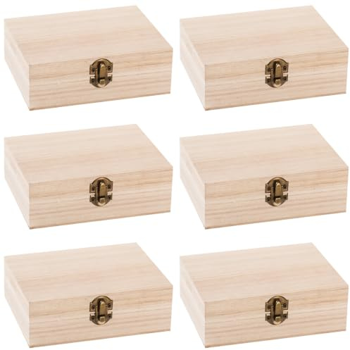 GOMETY 6-pack trälåda, 15 x 10 x 6 cm, naturlig trälåda med lock, dekorativ smyckeskrin för smycken, souvenir, hantverk