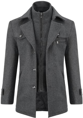 Allthemen Cappotto da Uomo in Lana Trench Slim Fit da Lavoro Corto Business Trench Coat Soft Touch Calda Invernale Coat Grigio XL