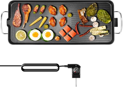 1500W Electric Grill BBQ Griddle,Cast Aluminium Tray & Vacuum Heating Tubes,Large Teppanyaki Hot Plate,High-Efficiency Teppanyaki Grill for Quick Dinners & Student Accommodations