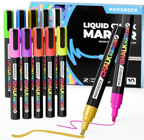Marsrock Liquid Chalk Markers,10 Vibrant Colors Chalk Pens, Reversible Tip