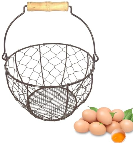 Cesta Para Huevos De Gallina - Organizador de Alambre de Hierro con Asa | Cesta Portahuevos Para Encimera - Para Recoger Fruta Verdura Patata Y Organizar Despensa Hogar