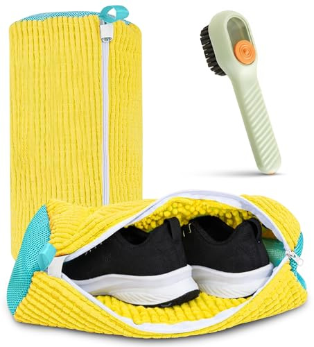 Generisch Schuhwaschbeutel und Reinigungsbürste Set, Schuh Waschbeutel für Waschmaschine mit Bürste, Wiederverwendbar & Schonend, bis Größe 45