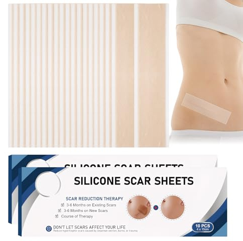 20 Pcs Silicone Scar Strips Reusable 4 X 15cm Silicone Scar Sheets Waterproof Soft Scar Tape for Face & Body Surgical Incisions C Section Recovery Scars Burn Stretch Marks Removal Acne