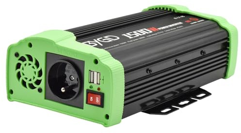 Convertisseur 1500W/3000W 12V 220V / 230v Double onduleur d'alimentation USB pour Voiture, Camion, Camping - Car, onduleur de transformateur - 4 fusibles, 2 Ports USB, 1 Prise de Courant (1500W)