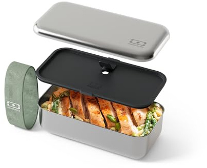 monbento - Fiambrera Metalica Sense verde Natural - Caja para Almuerzo Acero Inoxidable Hermética – Apta para Microondas y Horno - Bento Box Metal 700 ml Ideal para Trabajo/Picnic/Meal Prep - Sin BPA