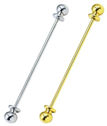 2 PCS Shirt Collar Pin Collar Bar Pin Gold Dress Men's Suit Shirt Barbell Gold Silver Tie Bars for Collars Classic Brass Ball Collars Bar Pins Clasp Lapel Stick Brooch (6 Cm)