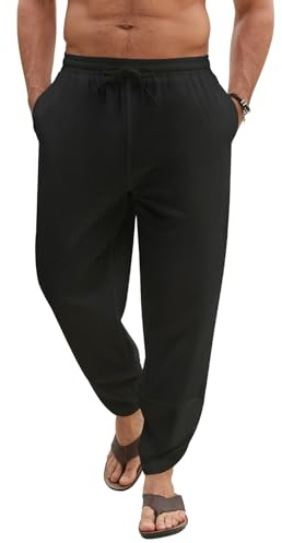 Lonya Pantalones Hombre Verano Algodón Holgados Ligeros Pantalon Casuales Deporte Vacaciones Cómodos Playa Yoga Pantalón con Cintura Elástica