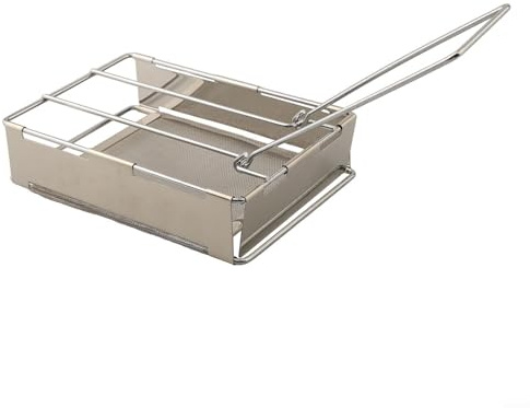 Piatto tostapane pieghevole in acciaio inox per campeggio, tostapane con manico lungo e distribuzione uniforme del calore, griglia portatile leggera per fuori