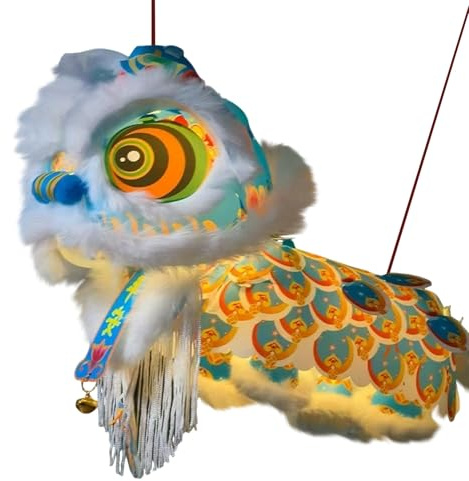 Lion Dance Paper Lantern Craft Kit – Chinese New Year String Puppet & Marionette Craft for Home Decoration, Spring Festival DIY Fun (Blue)