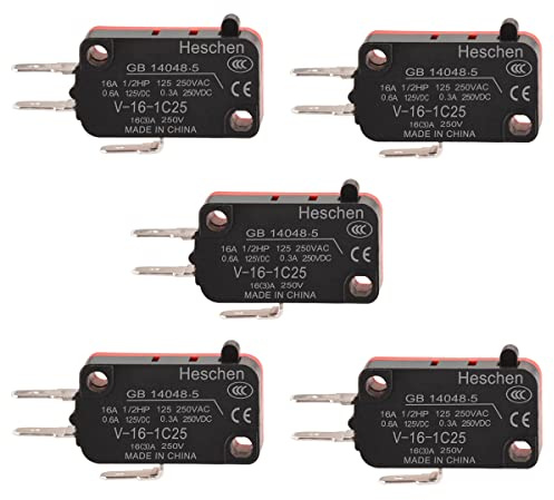 Heschen 5 Stück Mikroschalter V-16-1C25 16A 250V 1/2HP SPDT 1NO1NC Endschalter