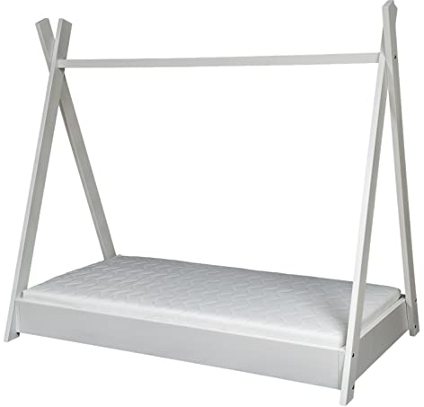 Velinda Kinderbett in Zelt-Optik Zelt-Bett Indianer-Bett mit Matratze ECO 160x80cm (Farbe: weiß)
