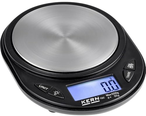 KERN Taschenwaage TGC 500-1S05 (Wägebereich max. 500 g, Wägeplatte Edelstahl, Ablesbarkeit 0,1 g, flache Bauweise, Abdeckung aus Kunststoff)