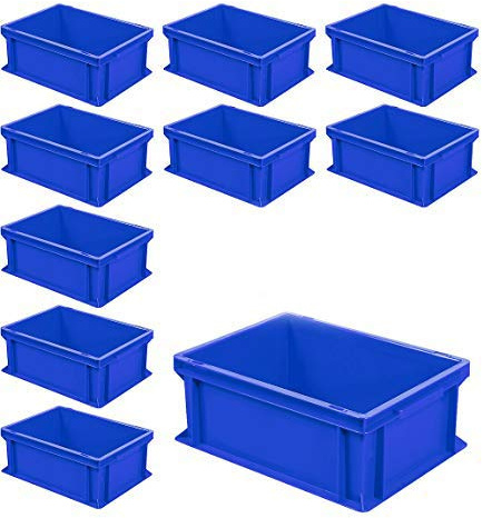 BRB Lot de 10 récipients empilables Euro avec 2 poignées, L x l x H 400 x 300 x 170 mm, 16 l, bleu