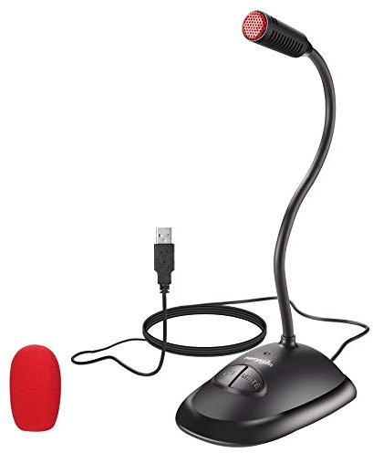 Perrycom Microfono USB da tavolo, Plug & Play a condensatore cardioide, compatibile con PC, computer portatile, Mac