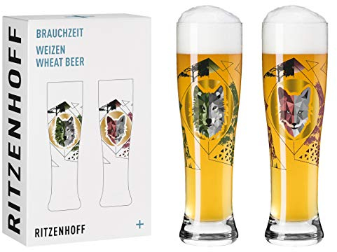 RITZENHOFF 3481002 Weizenbierglas 500 ml - 2er Set - Serie Brauchzeit Set Nr. 2, 2 Stück mit mehrfarbigem Digitaldruck