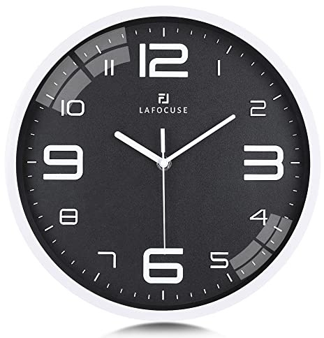 Lafocuse 3D Große Ziffern Wanduhr Schwarz Lautlos, Modern Wanduhr Leicht zu Lesen, Ohne Tickgeräusche Quartz Deko für Wohnzimmer Schlafzimmer Küche 30 cm