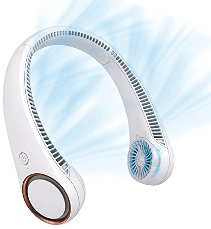 CIVPOWER Neck Fan: Portable Personal Neck Cooling Rechargeable Bladeless Fan - Hands Free 3 Speed 4000 mAh Battery USB Operated Wearable Headphone Design - Gift for Men Women Outdoor (White)