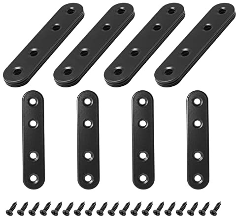 Rierdge 16 Sets 3 Inch Stainless Steel Flat Plate Straight Bracket, 80mm Metal Brackets Mending Repair Plate with Screws for Wood Straight Brace (Black)