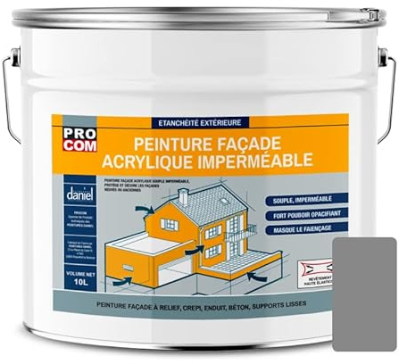 PRO COM Peinture façade crépi, façade à relief, imperméabilisation et protection des façades - Durable jusqu'à 10 ans 10 litres
