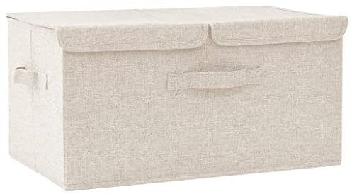 vidaXL Aufbewahrungsbox Spielzeugkiste Spielzeugbox Stoffbox Faltkiste Faltbox Regalkorb Kiste Korb Box Organizer Stoff 50x30x25cm Creme | Flach zusammenklappbar für einfache Lagerung, zwei Fächer für bessere Organisation, cremefarbene und braune Farbkombination