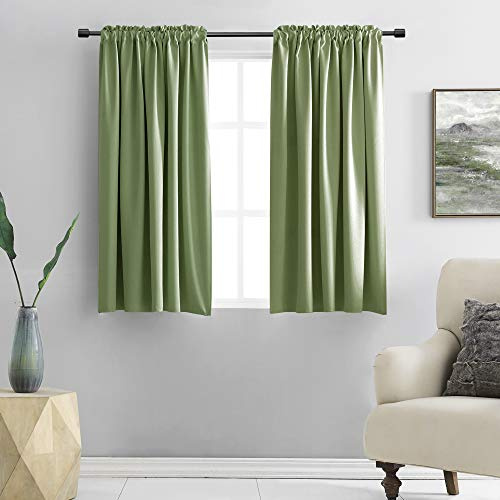 DONREN Vorhänge für Schlafzimmer, kleine Fenster, Tunnelzug, Set mit 2 Schals, 132 x 122 cm (B x L), Salbeigrün