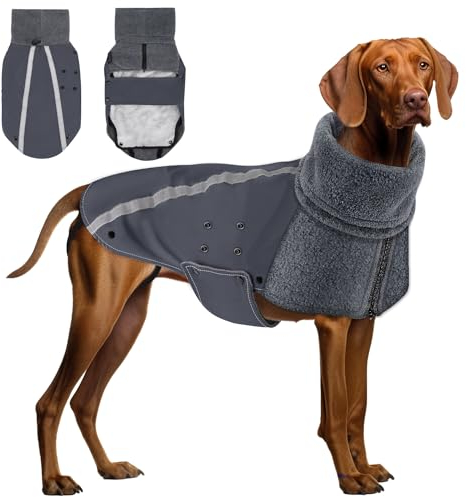 SlowTon Winter Hundemantel, Warm Polar Fleece Futter Hund Outdoor Jacke mit Rollkragen Schal Reflektierende Streifen Verstellbar Wasserdicht Winddicht Welpenweste Weiche Haustier Outfits