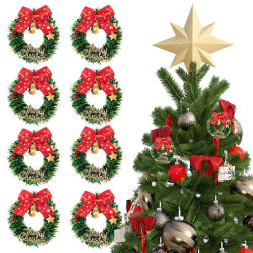 Amosfun Mini Ghirlanda Natalizia Con Fiocco E Campanello Decorazione Natalizia Per Albero Di Natale Porta Finestra E Casa Delle Bambole 2.6 Pollici Set Di 10 Pezzi
