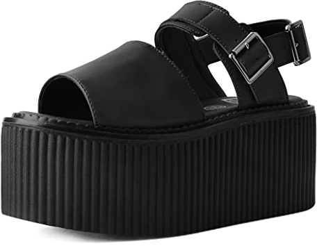 T.U.K. Black Brush-Off Stratocreeper Sandals for Women, High Platform Creeper Sandal, US 10 Women