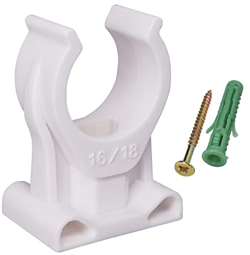 SKIR'CO (50 Stück) Rohrschellen Kunststoffschellen für 16-18mm Rohre U Typ Rohrschelle Schlauchaufhänger Rohrschellen Weiße Clips
