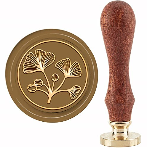 craspire Ginkgoblatt-Wachssiegelstempel, Ginkgo-Biloba-Blätter, Siegelwachsstempel, 30 mm, Retro-Vintage, Abnehmbarer Messing-Stempelkopf Mit Holzgriff Für Einladungen, Karten, Geschenkverpackungen