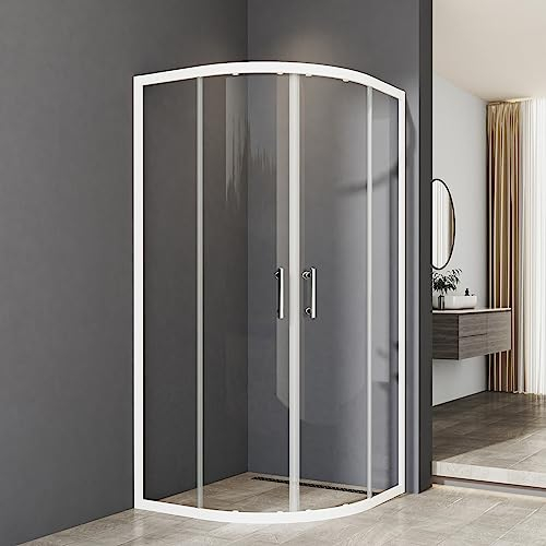 Duschkabine Viertelkreis, Duschkabine 90x90cm Rund Weiß Dusche halbrund Dusche mit Schiebetüren aus 6mm ESG Sicherheitsglas, Duschtüren Radius 550mm, Höhe 185cm