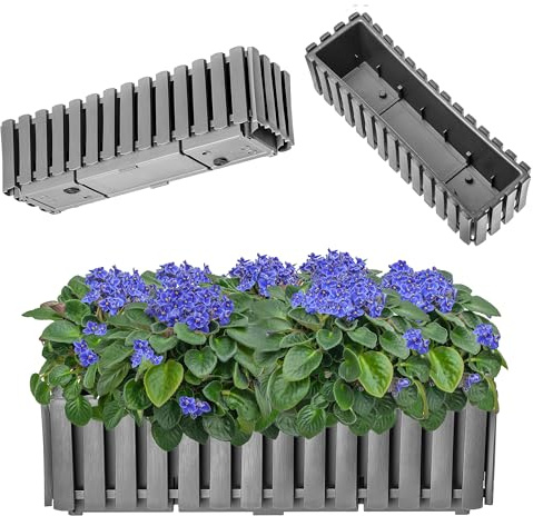 KADAX Blumenkasten, Balkontopf in 2 Größen, Blumentopf in Latten-Optik, Pflanzkübel im Landhausstil, Pflanzkasten mit Gummikorken, Leichter Übertopf (60cm / grau)