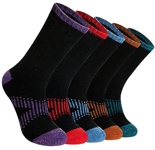 DoSmart Womens Merino Wool Hiking Socks Thermal Warm Walking Boot Winter Crew Cushion Work Socks 5 Pairs(Black)