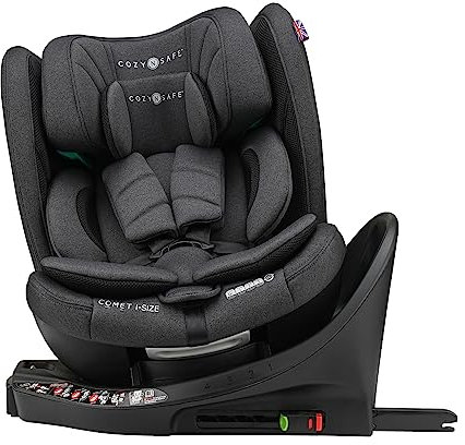 Cozy N Safe Comet i-Size 360 Rotation Spin Car Seat, 0-12 Years, Rear & Forward Facing, ISOFix & Support Leg, 5-Point Harness, 3 Recline Positions, 18 Headrest Positions, ECE R129 - Graphite