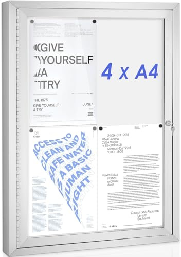 SWANCROWN Panneau affichage exterieur 4 x a4 Vitrine affichage fermé Tableau magnetique, pour Entreprise, Magasin, Bureau, Hall 71 x 51 cm, blanc