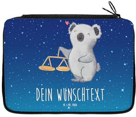 Mr. & Mrs. Panda Personalisierte Federmappe Waage Astrologie - Geschenke, mit Namen, Federmäppchen, PersonalisierteS Stifte Etui, Tierkreiszeichen, Sternzeichen, Stifterolle, Geburtstagsgeschenk