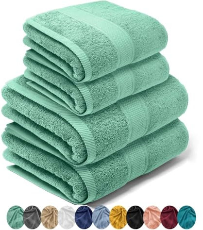 LEBENGOOD – Set Asciugamani Bagno 4 Pezzi – 2 Asciugamani Viso 50x90 cm + 2 Teli Doccia Grandi 70x140 cm – 100% Cotone Spugna OEKO-TEX® – Extra Morbidi Super Assorbenti – Ideali Casa Hotel Spa