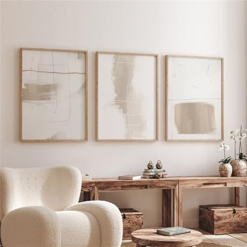Juego de 3 Cuadros Geométricos Abstractos Color Beige Bohemio Pintura en Lienzo Galería Moderna Carteles e Impresión para Interiores Oficina Decoración Hogar-60*90Cm/24*35 Pulgadas (Sin Marco)