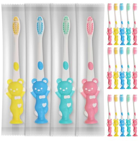 Gisdo 60pcs Toddler Toothbrushes - Kids Manual Toothbrush, Individually Wrapped, Age 2+ Children, Boys & Girls (4 Colors)